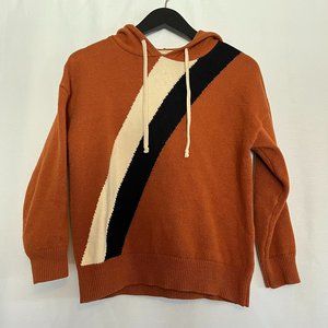 Ellison Long Sleeve Hooded Knit Sweater Burnt Orange Cream and Black Size small